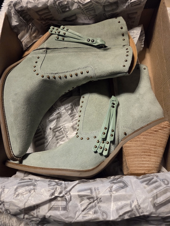 dingo Shoes - Women's Mint Suede Western Ankle Boots with Stud Detail